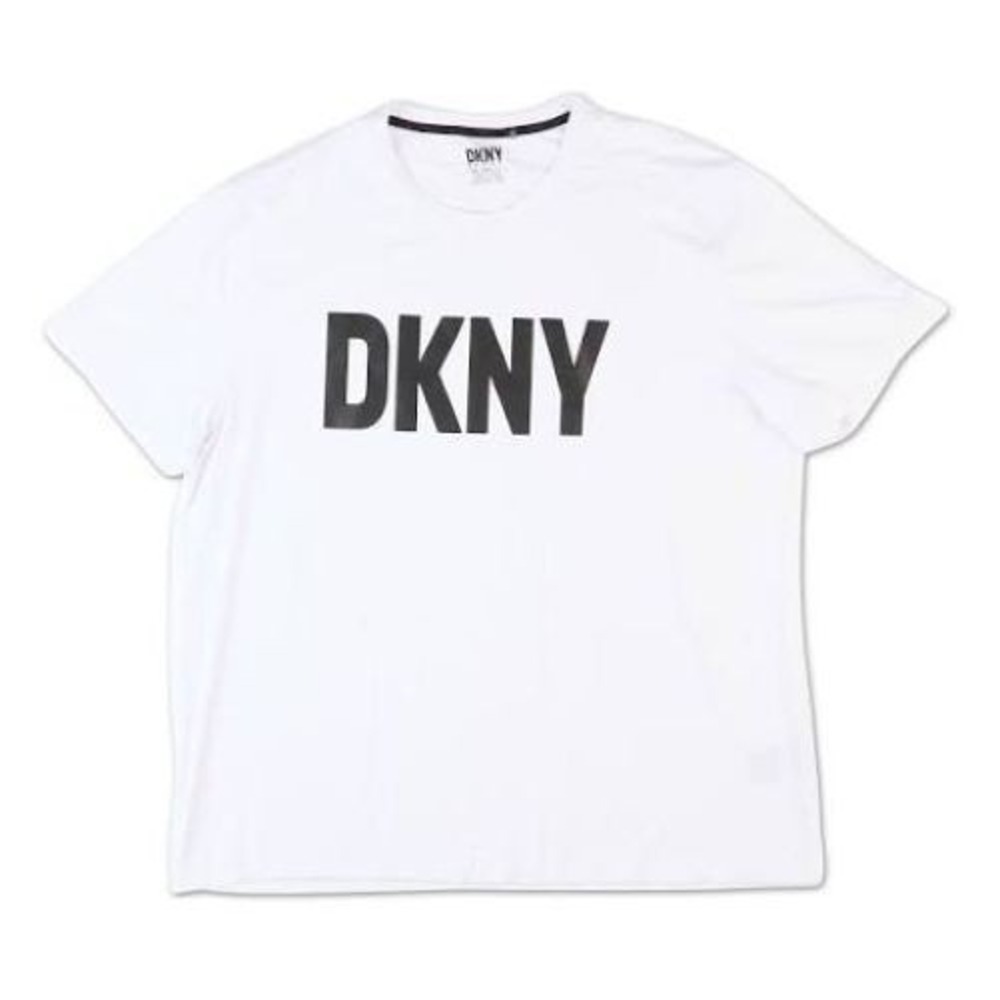 DKNY Big Men's Cloud Plus Logo White Crew Neck T-Shirt Black Letter Logo NEW